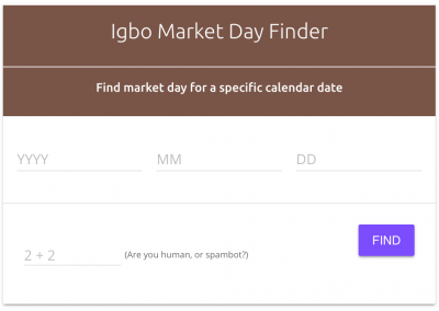 Igbo Calendar Widget and Igbo Market Day Finder